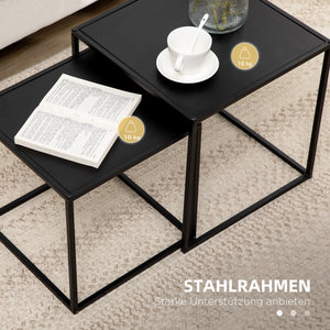 Coffee table set of 2, modern design, steel frame, black