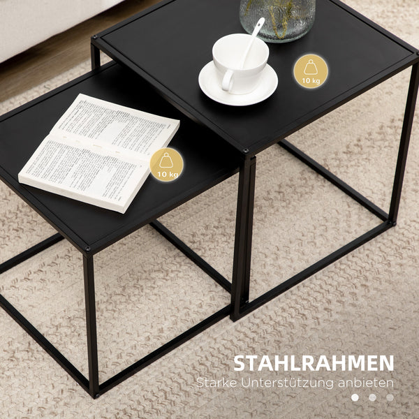 Coffee table set of 2, modern design, steel frame, black