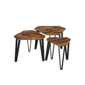 Set di tavolini da caffè, tavolino laterale, impilabile, acciaio, rustico, marrone, nero