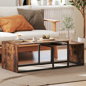 Couchtisch Set Beistelltisch 2-teilig modern Metall Holzoptik schwarz braun