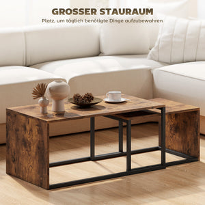 Couchtisch Set Beistelltisch 2-teilig modern Metall Holzoptik schwarz braun