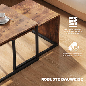 Couchtisch Set Beistelltisch 2-teilig modern Metall Holzoptik schwarz braun
