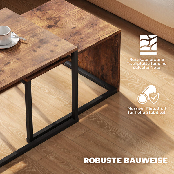 Couchtisch Set Beistelltisch 2-teilig modern Metall Holzoptik schwarz braun
