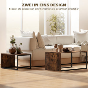 Couchtisch Set Beistelltisch 2-teilig modern Metall Holzoptik schwarz braun