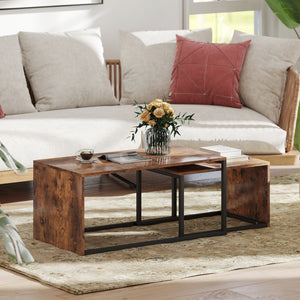 Couchtisch Set Beistelltisch 2-teilig modern Metall Holzoptik schwarz braun