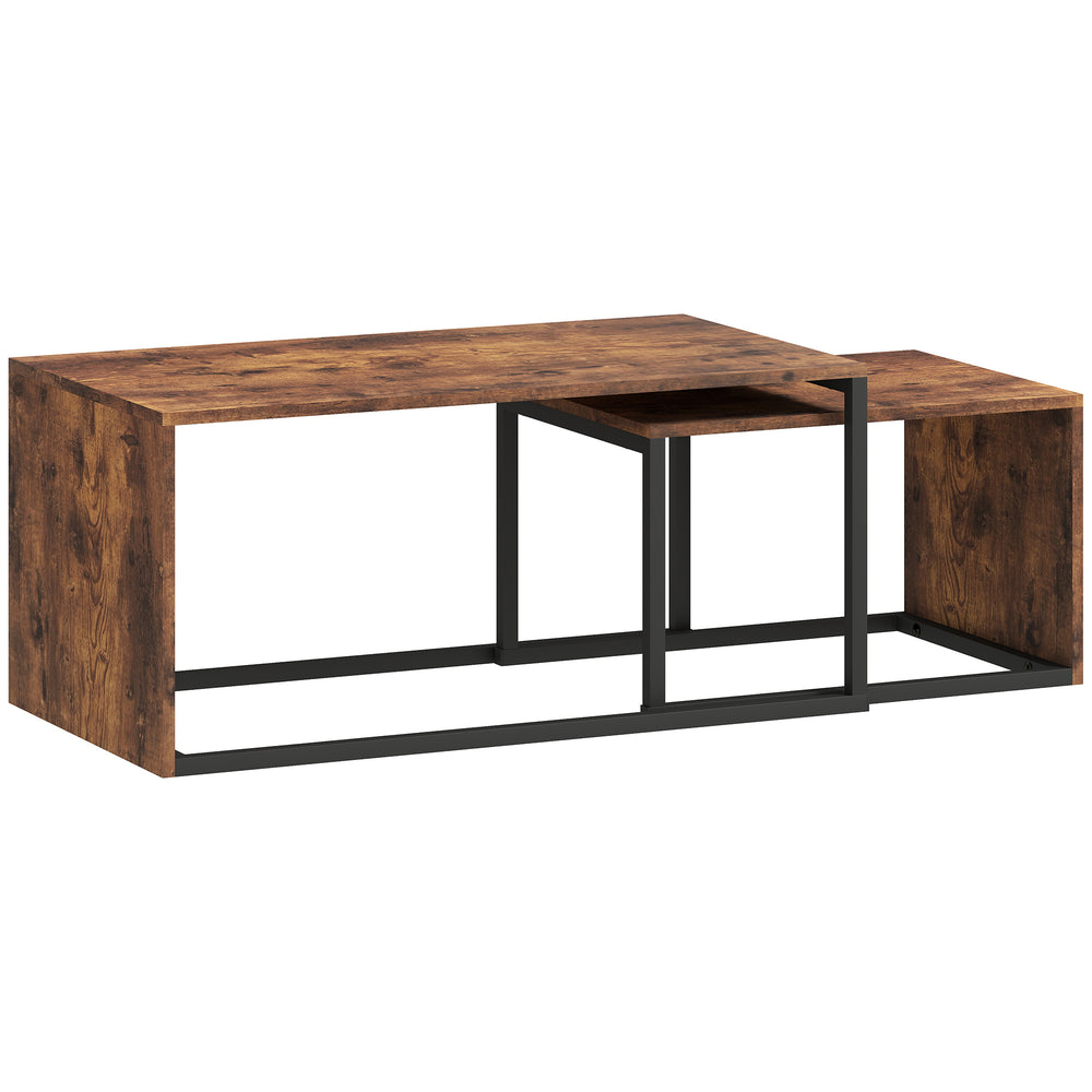 Couchtisch Set Beistelltisch 2-teilig modern Metall Holzoptik schwarz braun