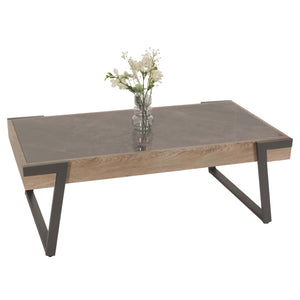 Couchtisch Sofatisch Wohnzimmertisch Eisen Sinterstein 43x120x64cm grau grau-braun