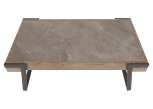 Couchtisch Sofatisch Wohnzimmertisch Eisen Sinterstein 43x120x64cm grau grau-braun