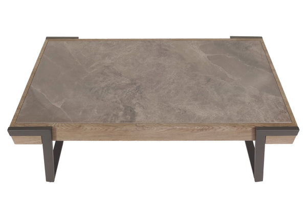 Couchtisch Sofatisch Wohnzimmertisch Eisen Sinterstein 43x120x64cm grau grau-braun