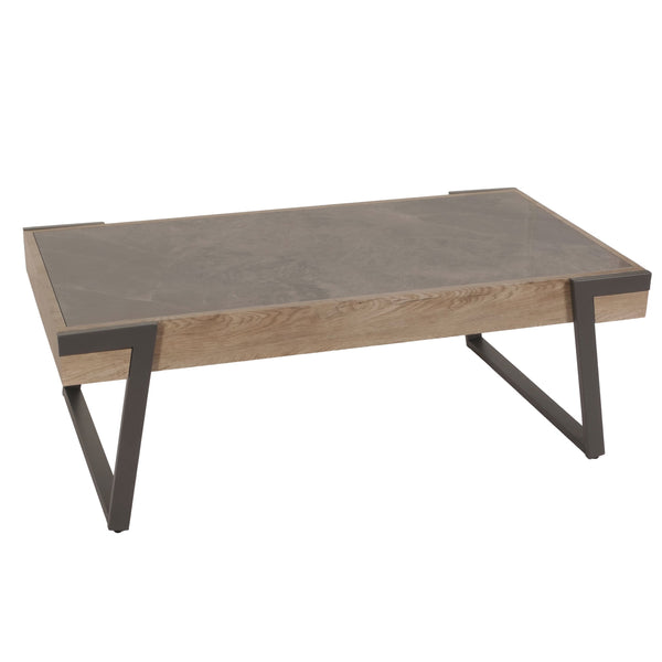 Couchtisch Sofatisch Wohnzimmertisch Eisen Sinterstein 43x120x64cm grau grau-braun