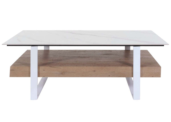 Couchtisch Wohnzimmertisch Eisen Sinterstein Marmor-Optik 43x120x60cm weiss natur