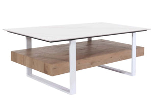Couchtisch Wohnzimmertisch Eisen Sinterstein Marmor-Optik 43x120x60cm weiss natur