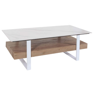 Couchtisch Wohnzimmertisch Eisen Sinterstein Marmor-Optik 43x120x60cm weiss natur