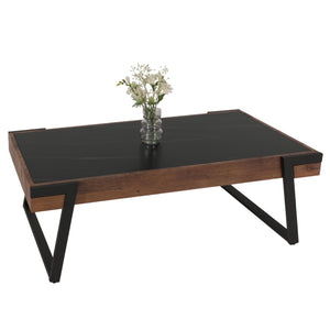 Couchtisch Sofatisch Wohnzimmertisch Eisen Sinterstein 43x120x64cm schwarz dunkelbraun