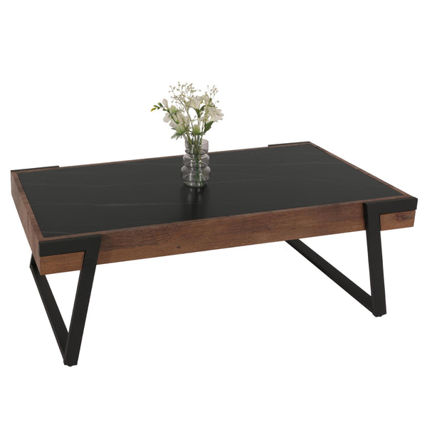 Couchtisch Sofatisch Wohnzimmertisch Eisen Sinterstein 43x120x64cm schwarz dunkelbraun
