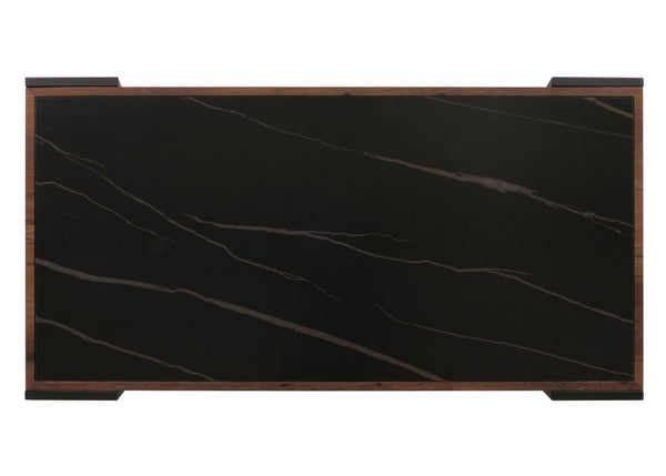 Couchtisch Sofatisch Wohnzimmertisch Eisen Sinterstein 43x120x64cm schwarz dunkelbraun