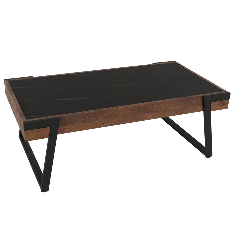 Couchtisch Sofatisch Wohnzimmertisch Eisen Sinterstein 43x120x64cm schwarz dunkelbraun