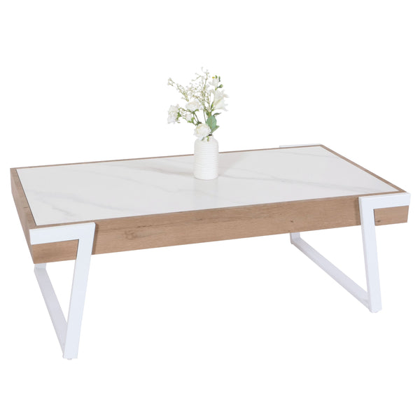 Couchtisch Sofatisch Wohnzimmertisch Eisen Sinterstein 43x120x64cm weiss natur