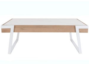 Couchtisch Sofatisch Wohnzimmertisch Eisen Sinterstein 43x120x64cm weiss natur