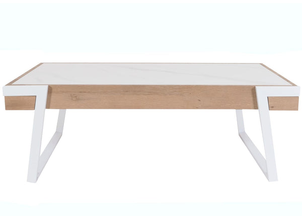 Couchtisch Sofatisch Wohnzimmertisch Eisen Sinterstein 43x120x64cm weiss natur