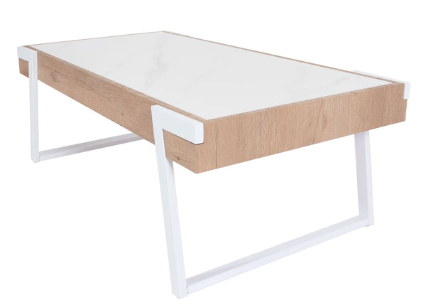Couchtisch Sofatisch Wohnzimmertisch Eisen Sinterstein 43x120x64cm weiss natur