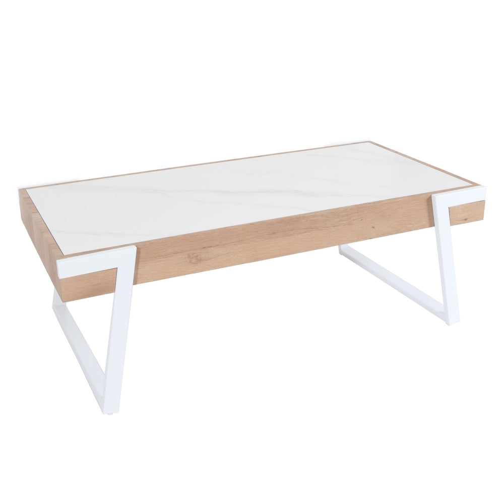 Couchtisch Sofatisch Wohnzimmertisch Eisen Sinterstein 43x120x64cm weiss natur
