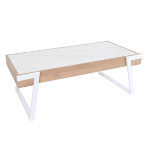 Couchtisch Sofatisch Wohnzimmertisch Eisen Sinterstein 43x120x64cm weiss natur