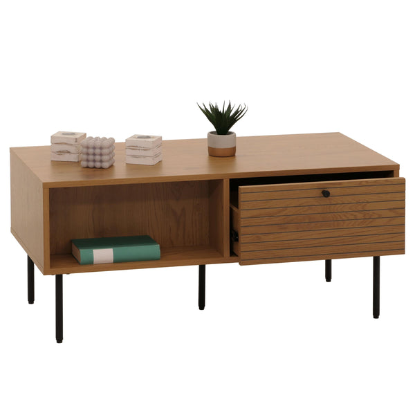 Couchtisch Wohnzimmertisch Sofatisch skandinavisch Metall Holz 45x100x50cm natur