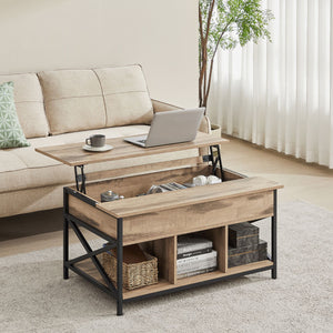 Couchtisch Wohnzimmertisch Top-Lift Stauraum Holz Kamelbraun Schwarz