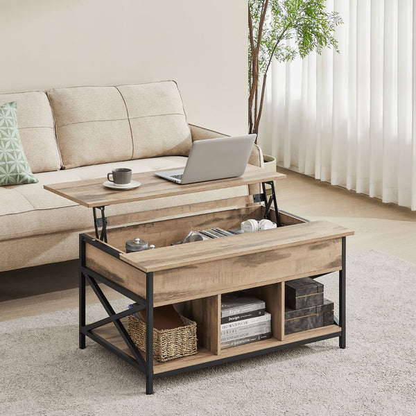 Couchtisch Wohnzimmertisch Top-Lift Stauraum Holz Kamelbraun Schwarz