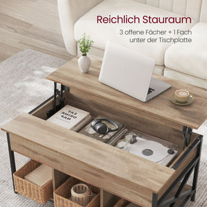 Couchtisch Wohnzimmertisch Top-Lift Stauraum Holz Kamelbraun Schwarz