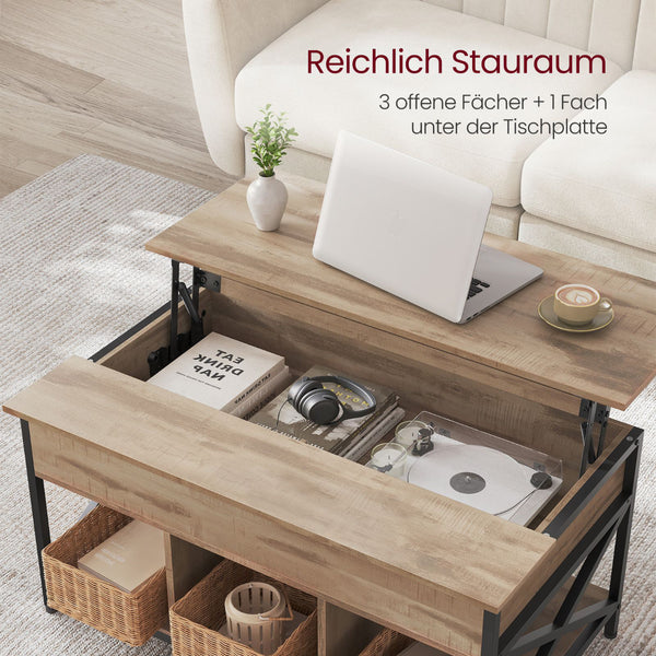 Couchtisch Wohnzimmertisch Top-Lift Stauraum Holz Kamelbraun Schwarz