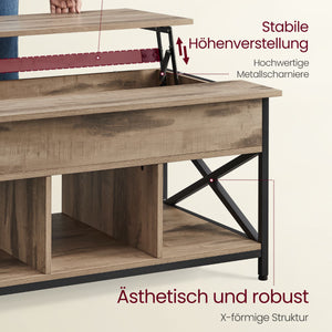 Couchtisch Wohnzimmertisch Top-Lift Stauraum Holz Kamelbraun Schwarz