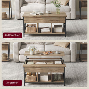 Couchtisch Wohnzimmertisch Top-Lift Stauraum Holz Kamelbraun Schwarz