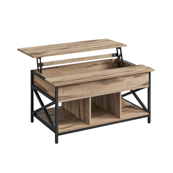 Couchtisch Wohnzimmertisch Top-Lift Stauraum Holz Kamelbraun Schwarz