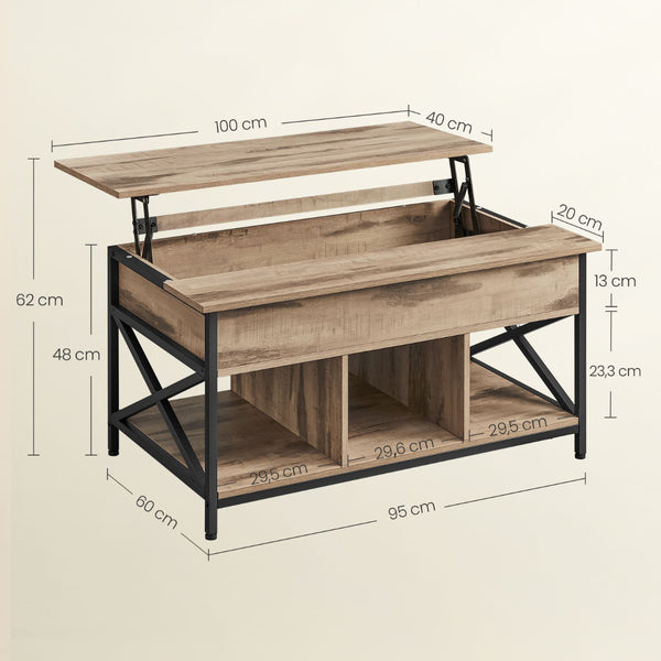 Couchtisch Wohnzimmertisch Top-Lift Stauraum Holz Kamelbraun Schwarz