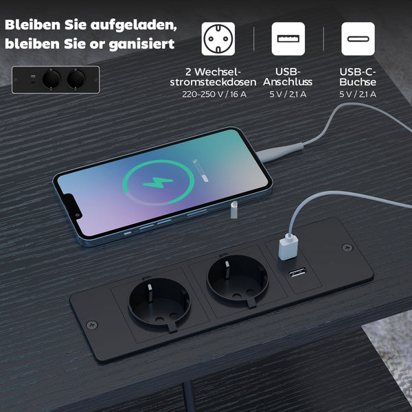 Couchtisch mit USB Ladestation und Schublade schwarz