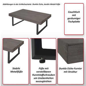 Couchtisch Wohnzimmertisch 40x110x60cm Wenge dunkle Metallfüsse