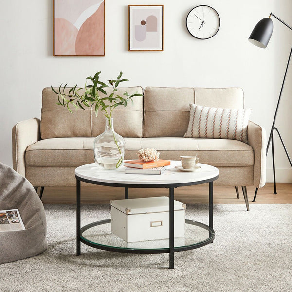Couchtisch Wohnzimmertisch Moderner Stil Marmor Glas Weiss