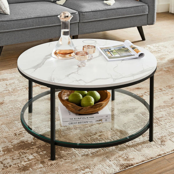 Couchtisch Wohnzimmertisch Moderner Stil Marmor Glas Weiss