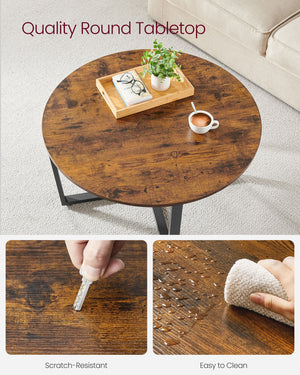Coffee table, living room table, round, industrial style, brown