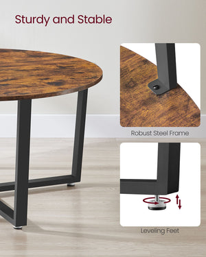 Coffee table, living room table, round, industrial style, brown