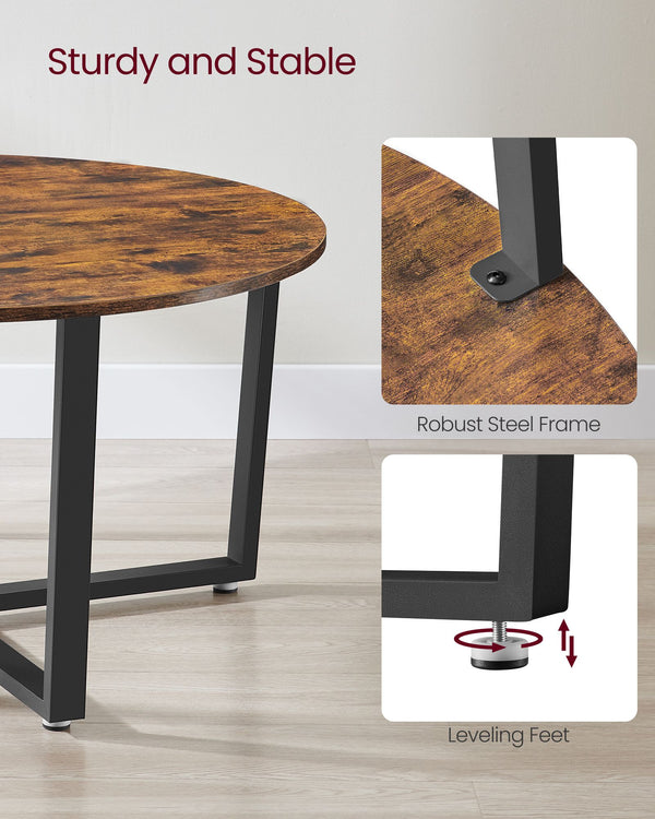 Coffee table, living room table, round, industrial style, brown