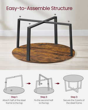 Coffee table, living room table, round, industrial style, brown