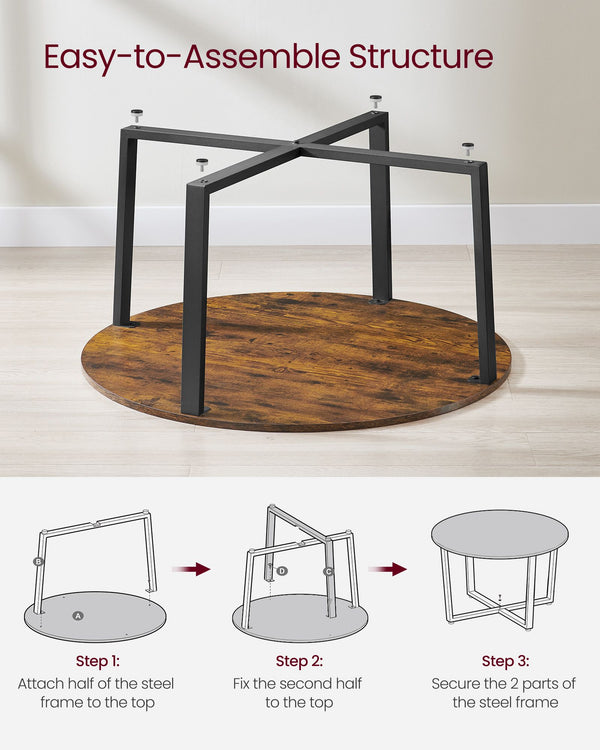Coffee table, living room table, round, industrial style, brown