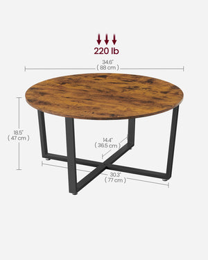 Coffee table, living room table, round, industrial style, brown