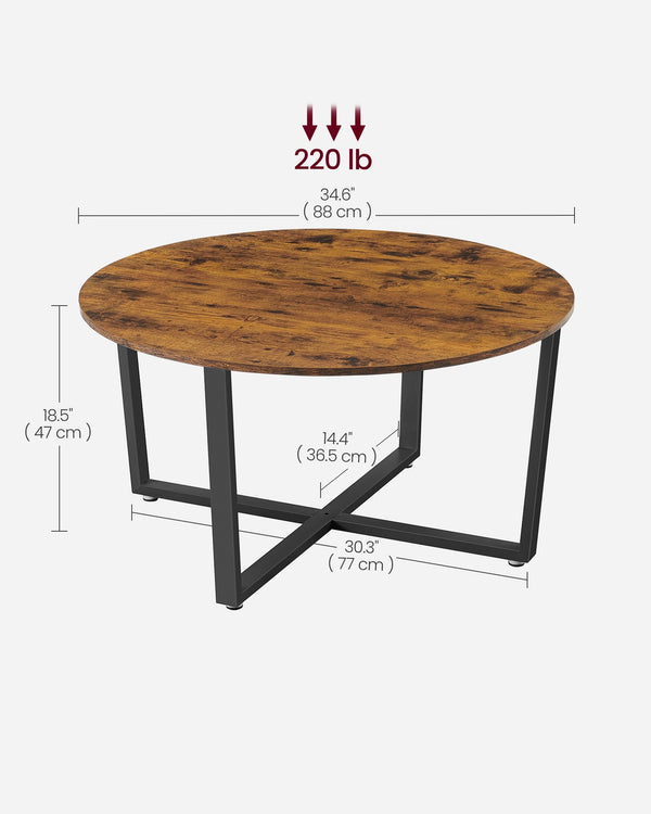 Coffee table, living room table, round, industrial style, brown