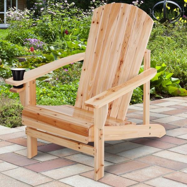 Adirondack-Gartenstuhl mit Becherhalter Gartenliege Balkonstuhl Massivholz Natur