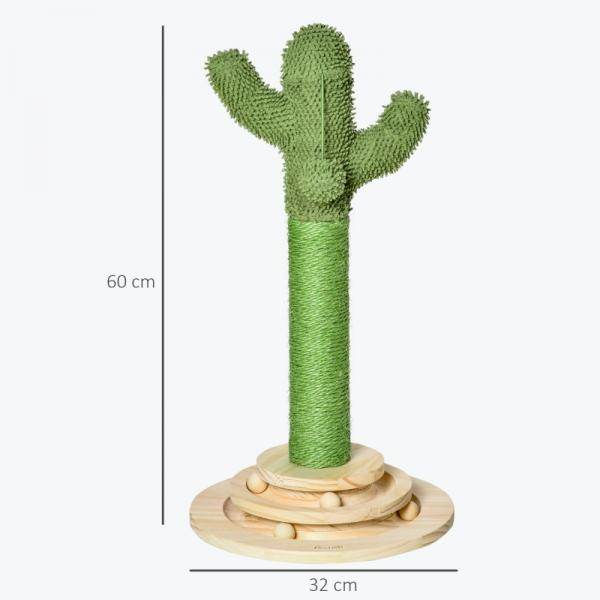 Kratzbaum Kaktus Katzenbaum Kiefernholz Sisal Seil Kratzstamm 60 cm Grün+Natur