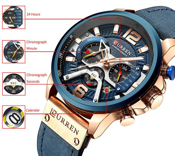 Curren Men's Quartz Wristwatch, 48mm Case, Blue